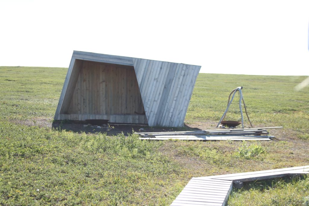 Schutzhütte mit Grillplatz umgeben von Moss
