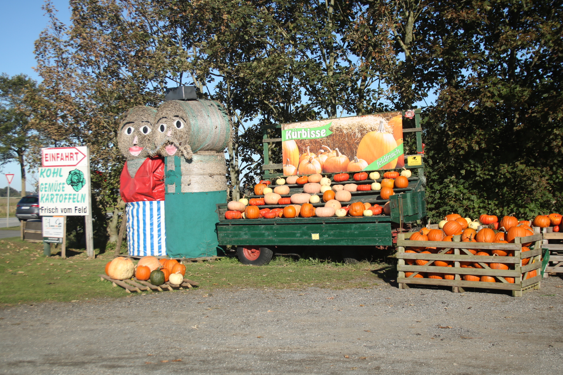 Strohballenfiguren und Kürbise bei Büsum
